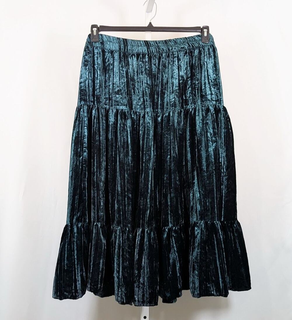 Vintage 80s Skirt Green Velour Tiered Midi Women's Size 3X